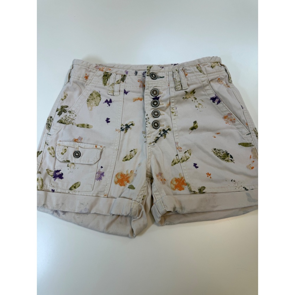 Pilcro Painterly Floral Print Button Fly Cargo Shorts Size 27 Anthropologie